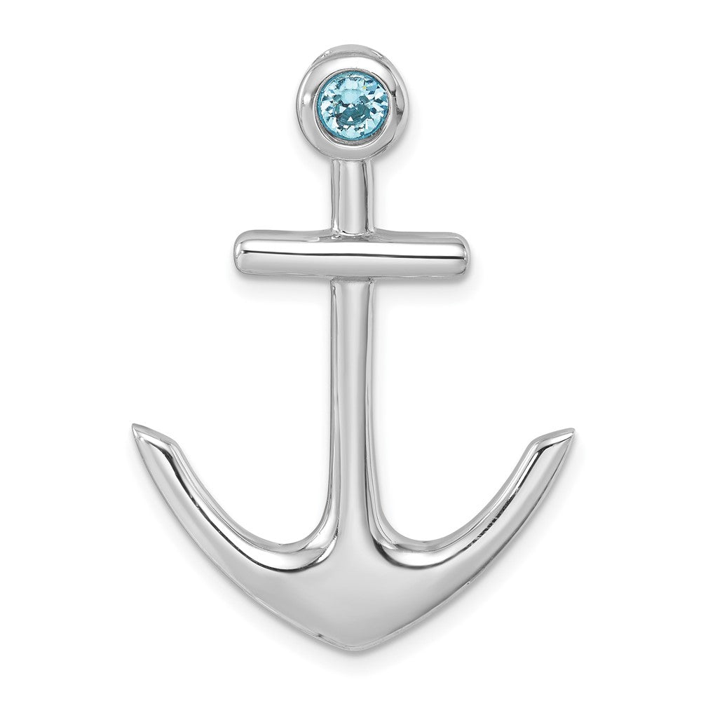 Sterling Silver Rhodium-Plated Polished Crystal Anchor Chain Slide PLP-465