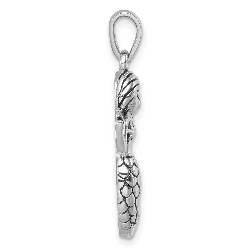 Sterling Silver Rhodium-Plated Antiqued Mermaid Pendant PLP-473