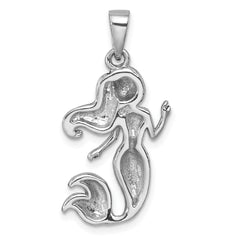 Sterling Silver Rhodium-Plated Antiqued Mermaid Pendant PLP-473