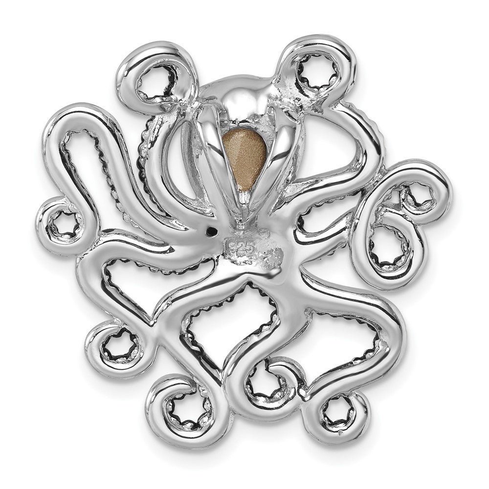 Sterling Silver Rhodium-plated Polished Blue Crystal Octopus Chain Slide PLP-510