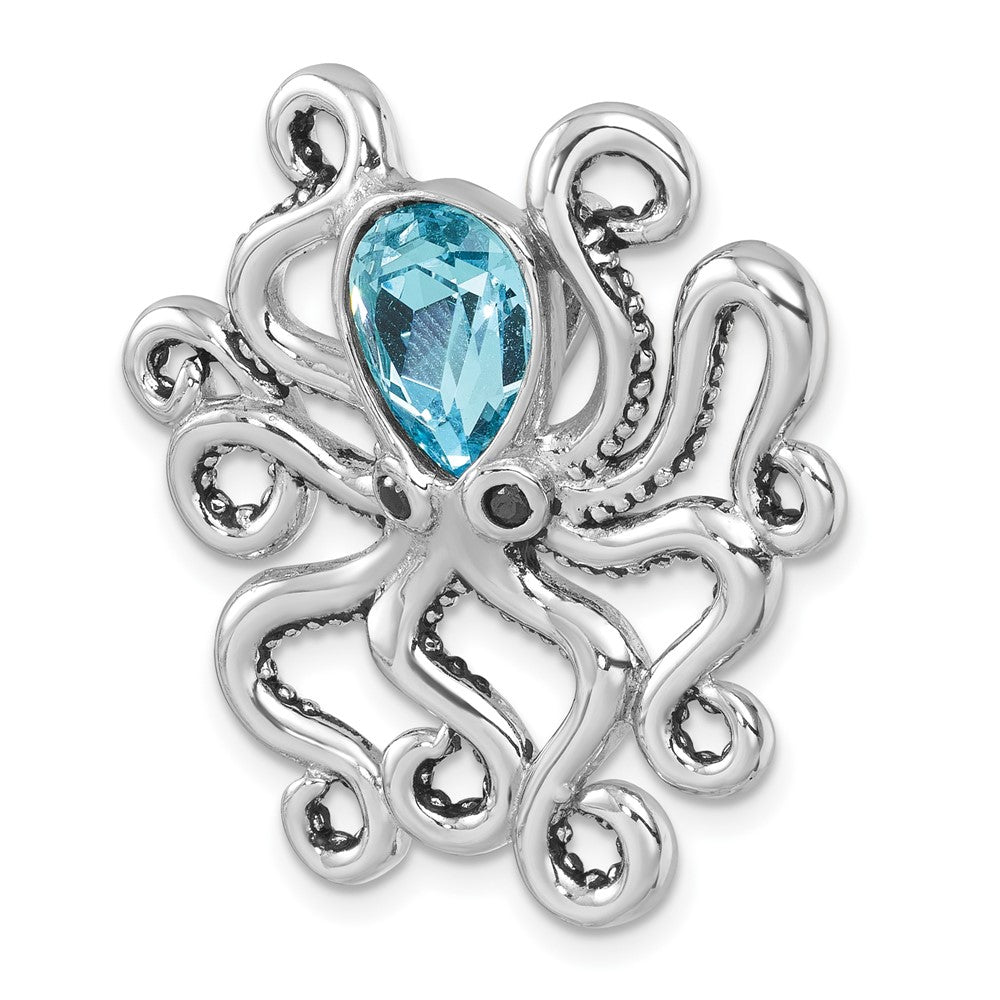 Sterling Silver Rhodium-plated Polished Blue Crystal Octopus Chain Slide PLP-510