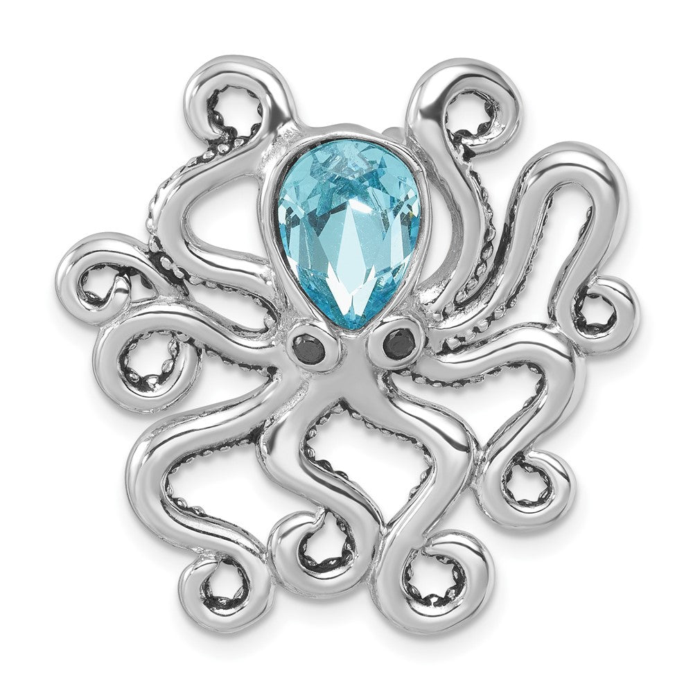 Sterling Silver Rhodium-plated Polished Blue Crystal Octopus Chain Slide PLP-510