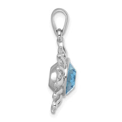 Sterling Silver Rhodium-Plated Polished Blue Crystal Sun Pendant PLP-511
