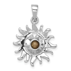Sterling Silver Rhodium-Plated Polished Blue Crystal Sun Pendant PLP-511