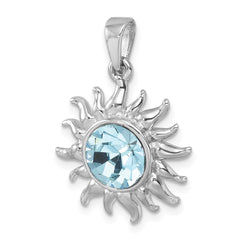 Sterling Silver Rhodium-Plated Polished Blue Crystal Sun Pendant PLP-511
