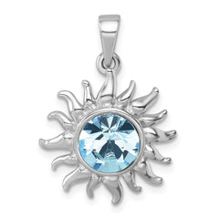 Sterling Silver Rhodium-Plated Polished Blue Crystal Sun Pendant PLP-511