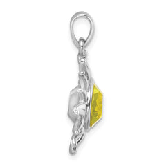 Sterling Silver Rhodium-Plated Polished Yellow Crystal Sun Pendant PLP-512