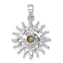 Sterling Silver Rhodium-Plated Polished Yellow Crystal Sun Pendant PLP-512