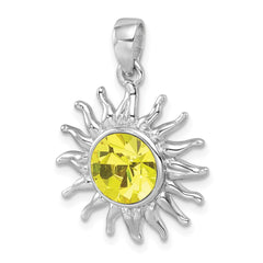 Sterling Silver Rhodium-Plated Polished Yellow Crystal Sun Pendant PLP-512
