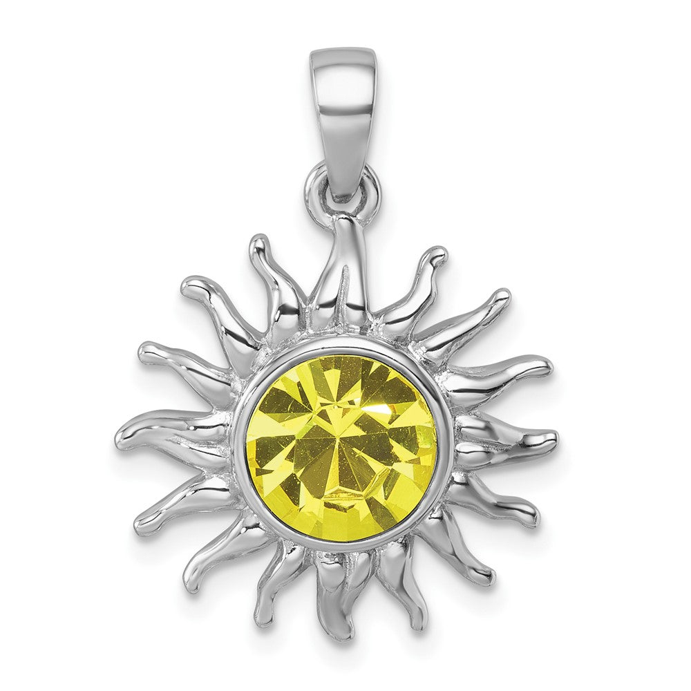 Sterling Silver Rhodium-Plated Polished Yellow Crystal Sun Pendant PLP-512