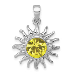 Sterling Silver Rhodium-Plated Polished Yellow Crystal Sun Pendant PLP-512