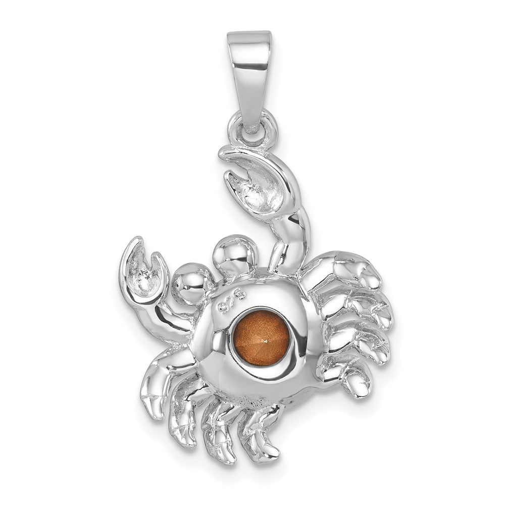Sterling Silver Rhodium-plated Polished Round Crystal Crab Pendant PLP-514