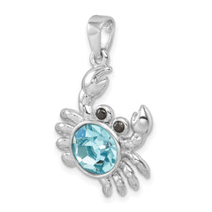 Sterling Silver Rhodium-plated Polished Round Crystal Crab Pendant PLP-514