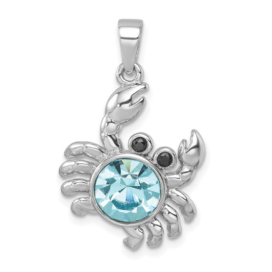 Sterling Silver Rhodium-plated Polished Round Crystal Crab Pendant PLP-514