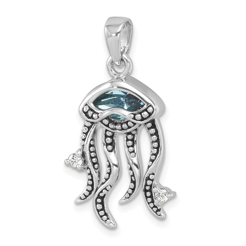 Sterling Silver Rhodium-plated Polished Crystal and CZ Jelly Fish Pendant PLP-515