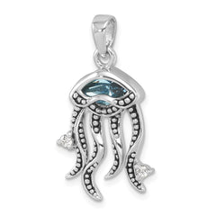 Sterling Silver Rhodium-plated Polished Crystal and CZ Jelly Fish Pendant PLP-515