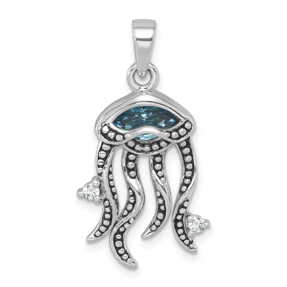 Sterling Silver Rhodium-plated Polished Crystal and CZ Jelly Fish Pendant PLP-515