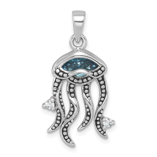 Sterling Silver Rhodium-plated Polished Crystal and CZ Jelly Fish Pendant PLP-515