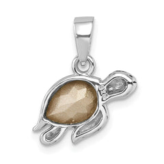 Sterling Silver Rhodium-Plated Polished and Antiqued Crystal Swimming Turtle Pendant PLP-517