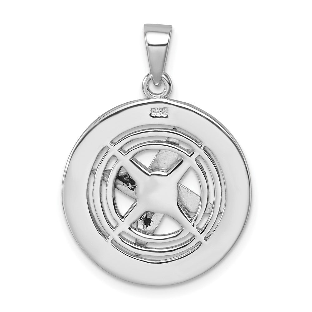 Sterling Silver Rhodium-Plated Polished Moveable Crystal Compass Pendant PLP-518