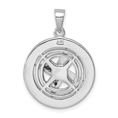 Sterling Silver Rhodium-Plated Polished Moveable Crystal Compass Pendant PLP-518