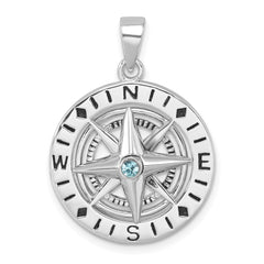 Sterling Silver Rhodium-Plated Polished Moveable Crystal Compass Pendant PLP-518