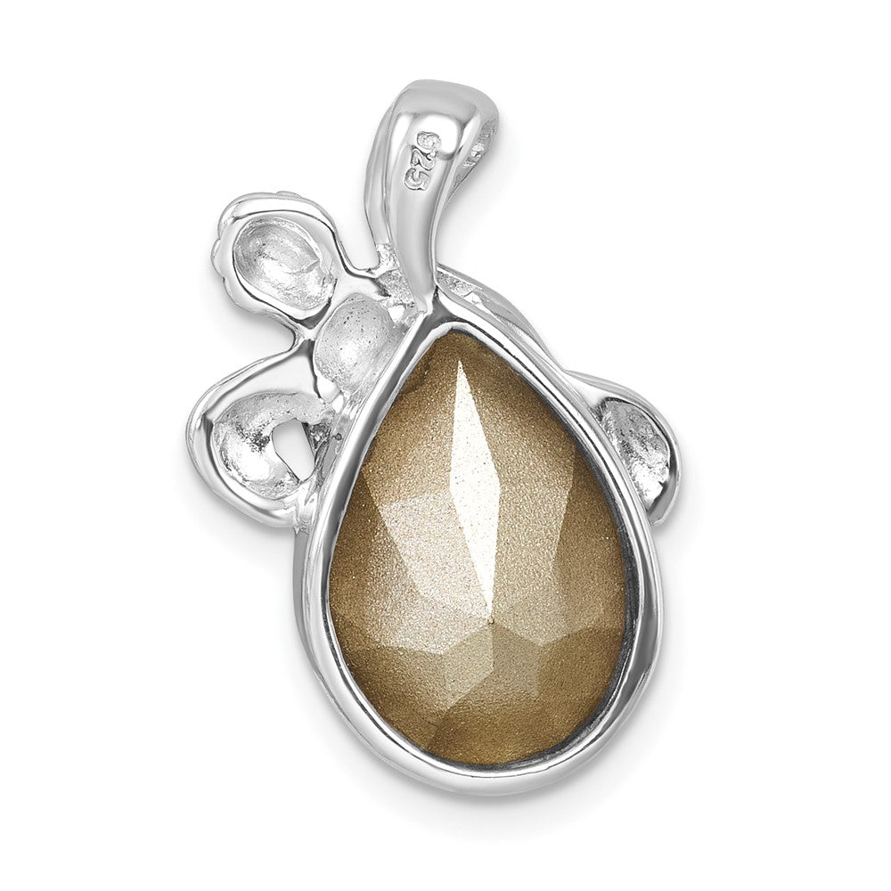 Sterling Silver Rhodium-Plated Antiqued Crystal Hatching Turtle Pendant PLP-527