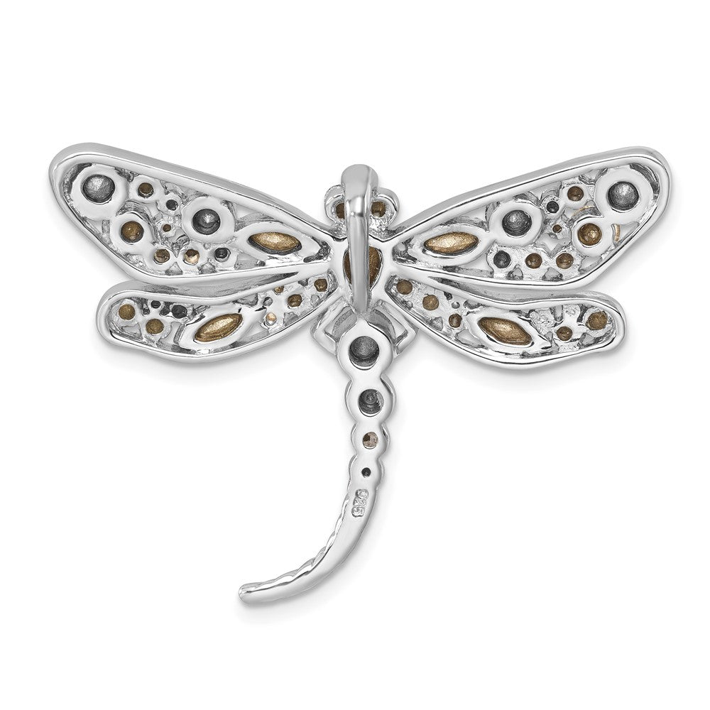 Sterling Silver Rhodium-plated Polished Crystal Inlay Dragonfly Chain Slide PLP-532