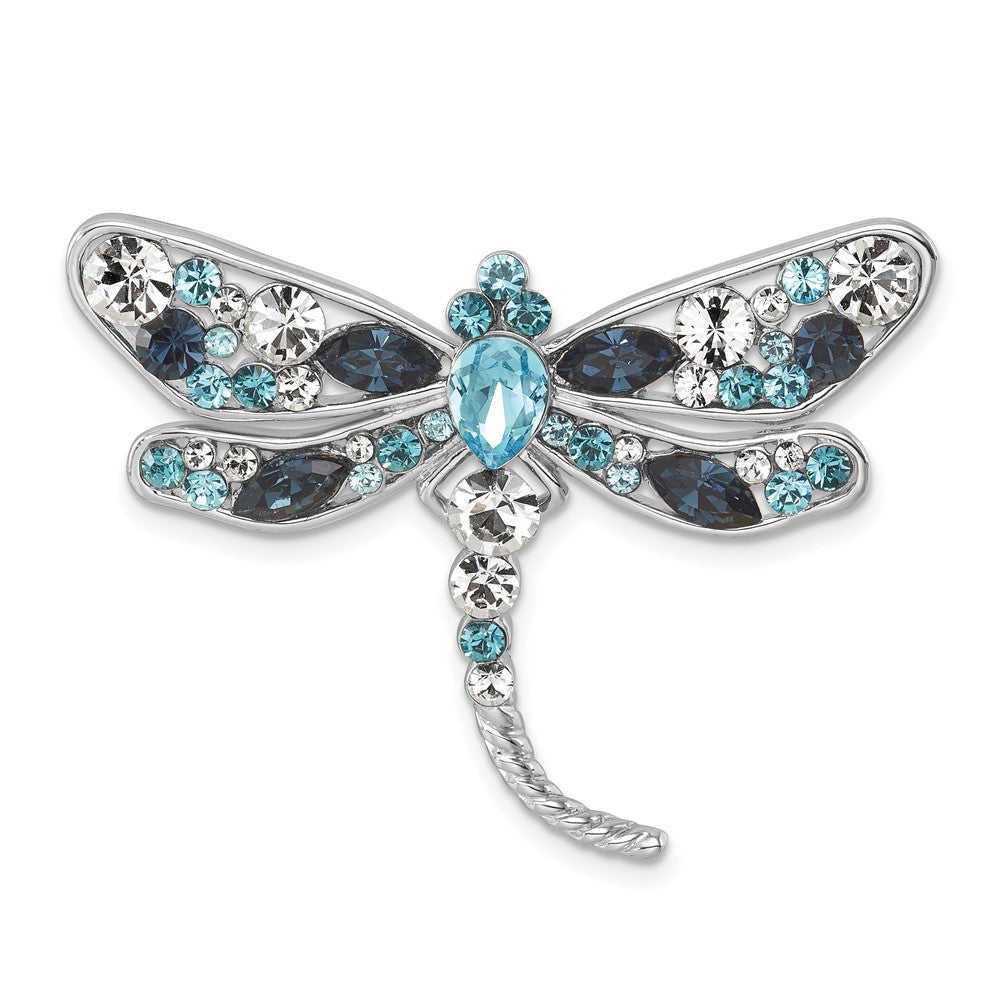 Sterling Silver Rhodium-plated Polished Crystal Inlay Dragonfly Chain Slide PLP-532