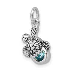 Sterling Silver Rhodium-Plated Antiqued Crystal Hatching Turtle Pendant PLP-553