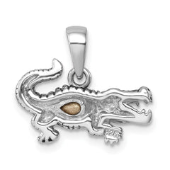 Sterling Silver Rhodium-plated Antiqued Crystal Inlay Alligator Pendant PLP-564