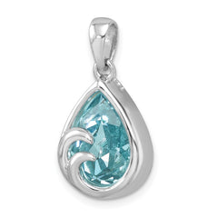 Sterling Silver Rhodium-Plated Polished Crystal Wave Tear Drop Pendant PLP-605