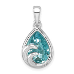 Sterling Silver Rhodium-Plated Polished Crystal Wave Tear Drop Pendant PLP-605