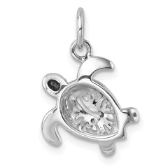 Sterling Silver Rhodium-Plated Tiny Turtle with Flower Back Pendant PLP-611