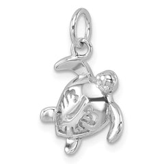 Sterling Silver Rhodium-Plated Tiny Turtle with Flower Back Pendant PLP-611