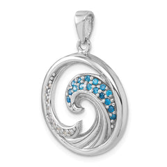 Sterling Silver Rhodium-Plated Polished CZ Wave Pendant PLP-657