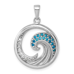 Sterling Silver Rhodium-Plated Polished CZ Wave Pendant PLP-657