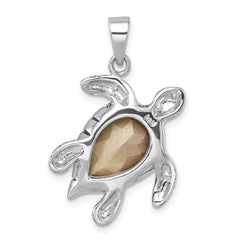 Sterling Silver Rhodium-plated Antiqued Blue Crystal Turtle Pendant PLP-686