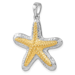 Sterling Silver Rhodium-plated Polished Gold-tone Star Fish Pendant PLP-728