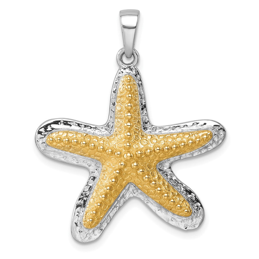 Sterling Silver Rhodium-plated Polished Gold-tone Star Fish Pendant PLP-728