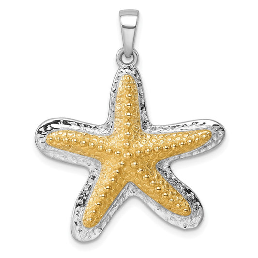 Sterling Silver Rhodium-plated Polished Gold-tone Star Fish Pendant PLP-728