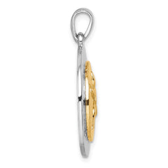 Sterling Silver Rhodium-plated Gold-tone Textured Sand Dollar Pendant PLP-729