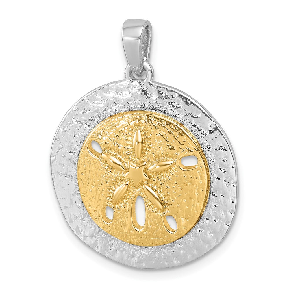 Sterling Silver Rhodium-plated Gold-tone Textured Sand Dollar Pendant PLP-729