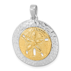 Sterling Silver Rhodium-plated Gold-tone Textured Sand Dollar Pendant PLP-729