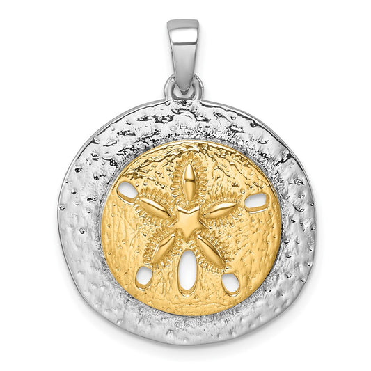 Sterling Silver Rhodium-plated Gold-tone Textured Sand Dollar Pendant PLP-729