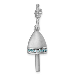 Sterling Silver Rhodium-Plated Brushed Blue CZ Buoy Pendant PLP-730