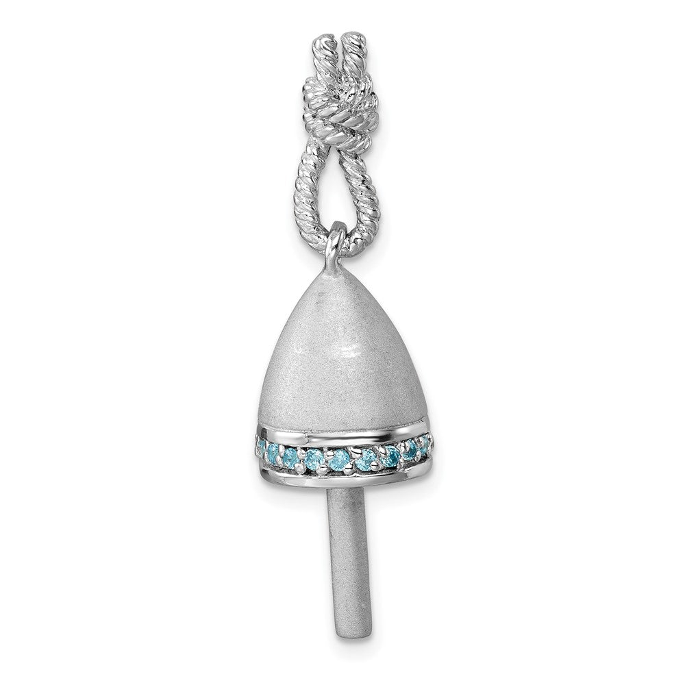 Sterling Silver Rhodium-Plated Brushed Blue CZ Buoy Pendant PLP-730