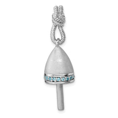 Sterling Silver Rhodium-Plated Brushed Blue CZ Buoy Pendant PLP-730