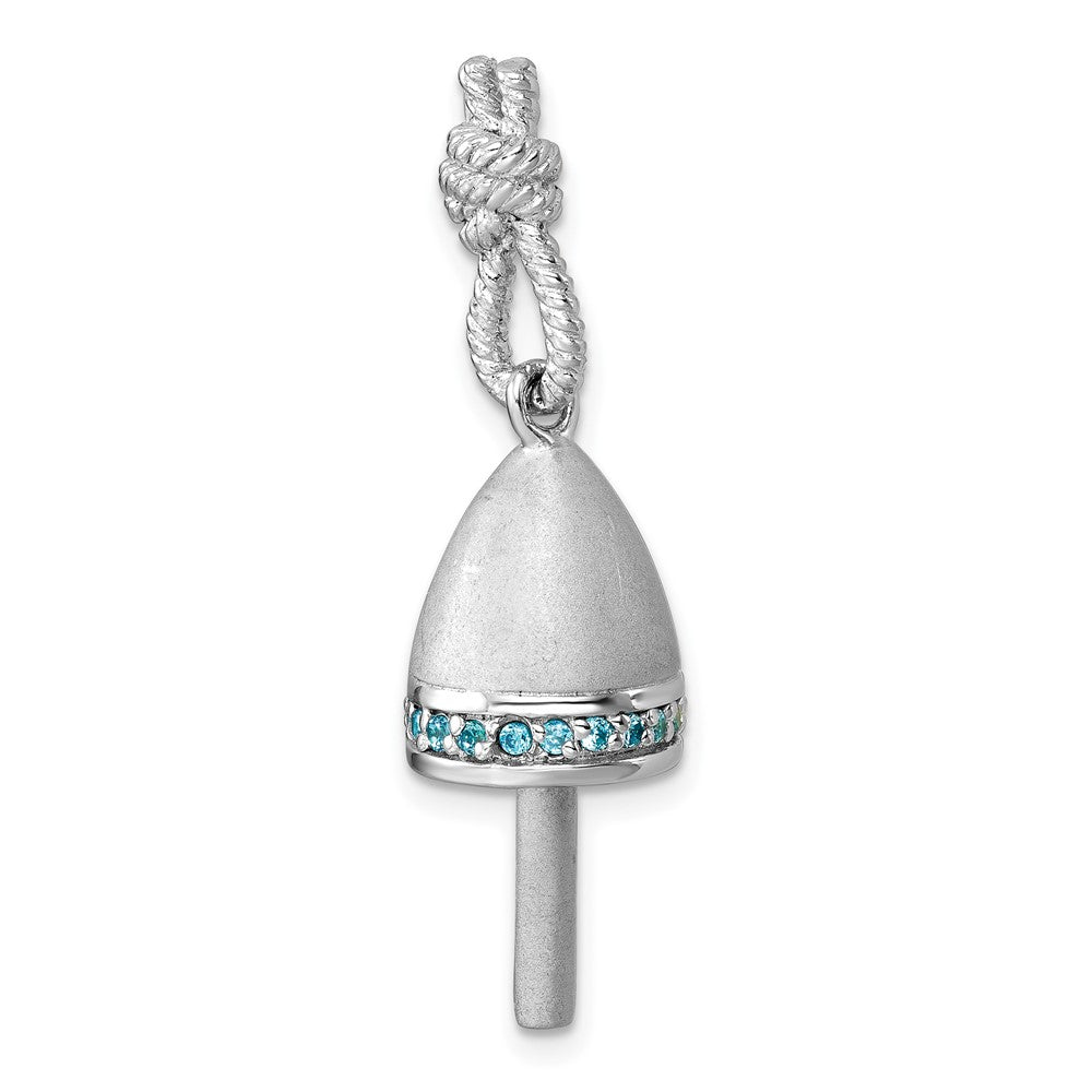 Sterling Silver Rhodium-Plated Brushed Blue CZ Buoy Pendant PLP-730