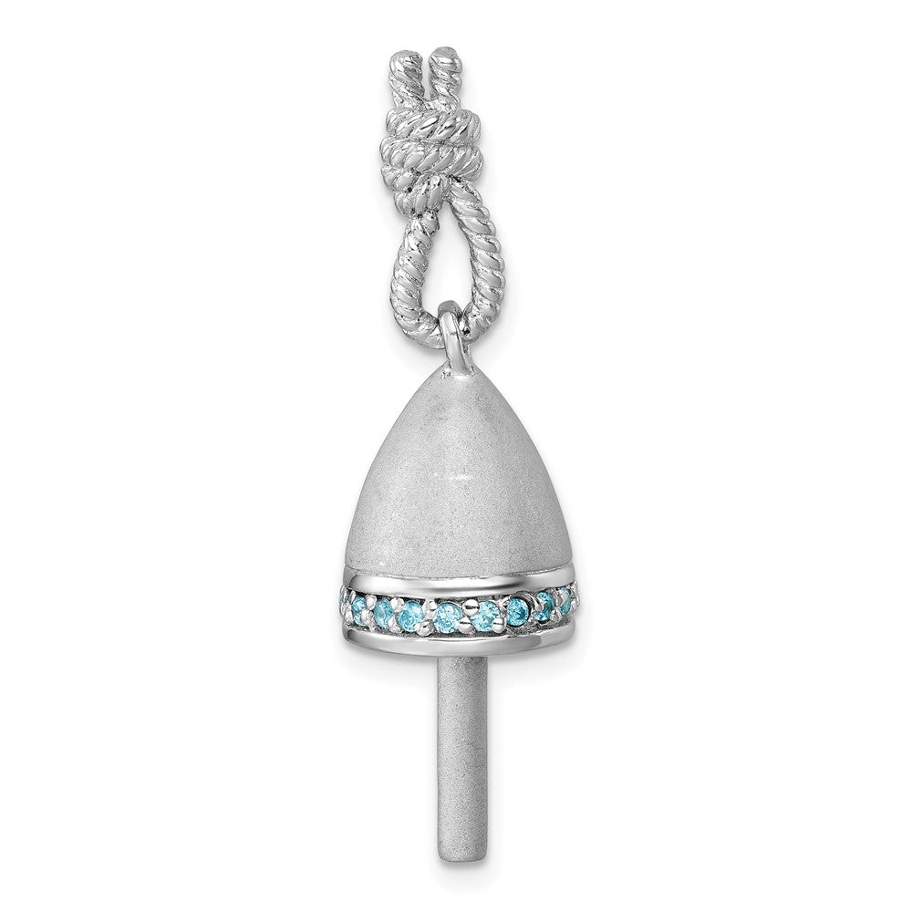 Sterling Silver Rhodium-Plated Brushed Blue CZ Buoy Pendant PLP-730